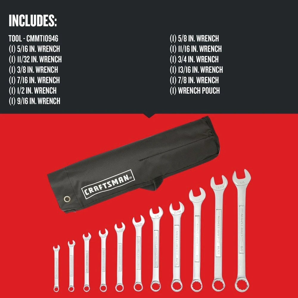 Craftsman CMMT10946 11-Piece SAE Combination Wrench Set 4 Craftsman CMMT10946 11-Piece SAE Combination Wrench Set - Image 2