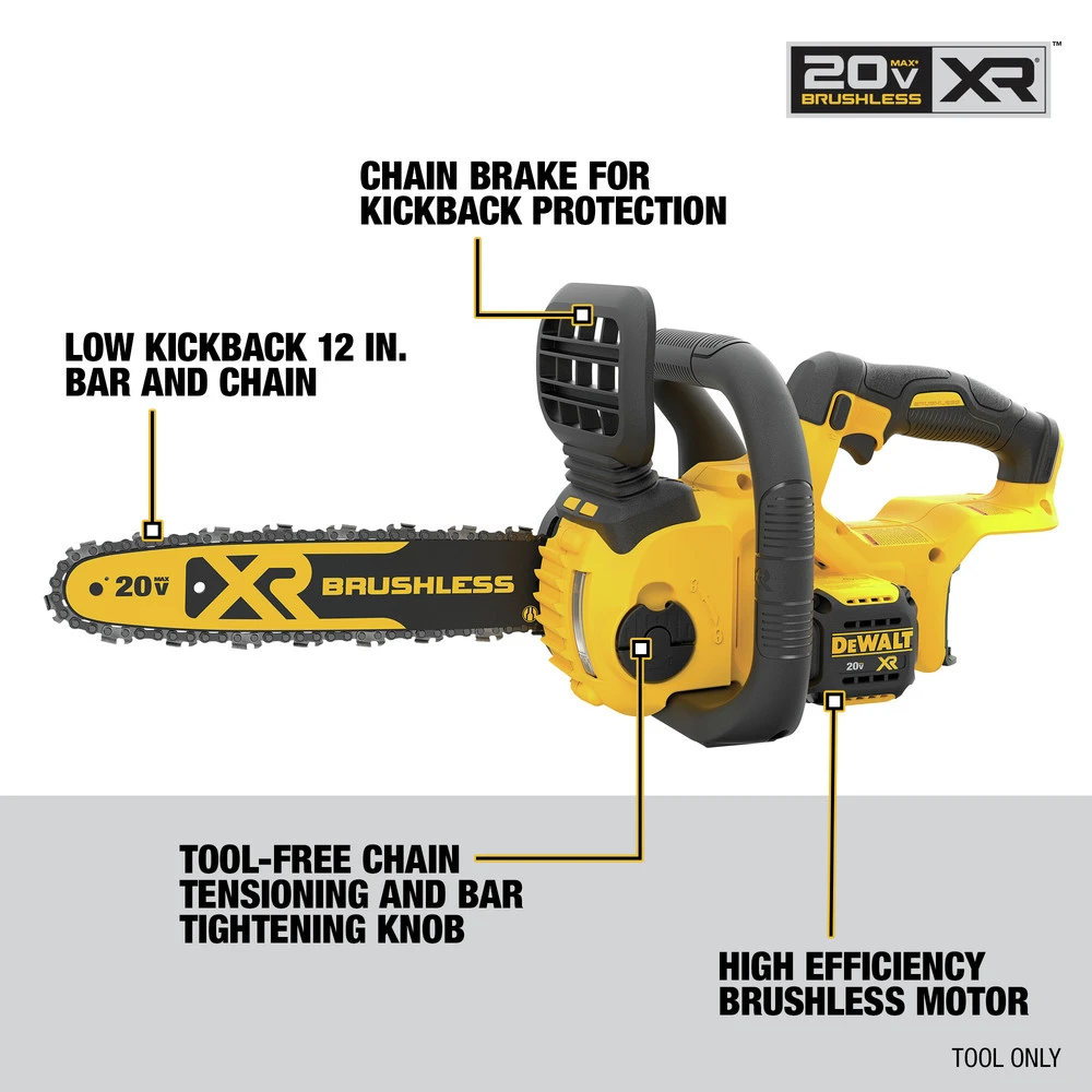 Dewalt DCCS620B 20V MAX XR Brushless Lithium-Ion 12 In. Compact Chainsaw (Tool Only) 6 Dewalt DCCS620B 20V MAX XR Brushless Lithium-Ion 12 In. Compact Chainsaw (Tool Only) - Image 4
