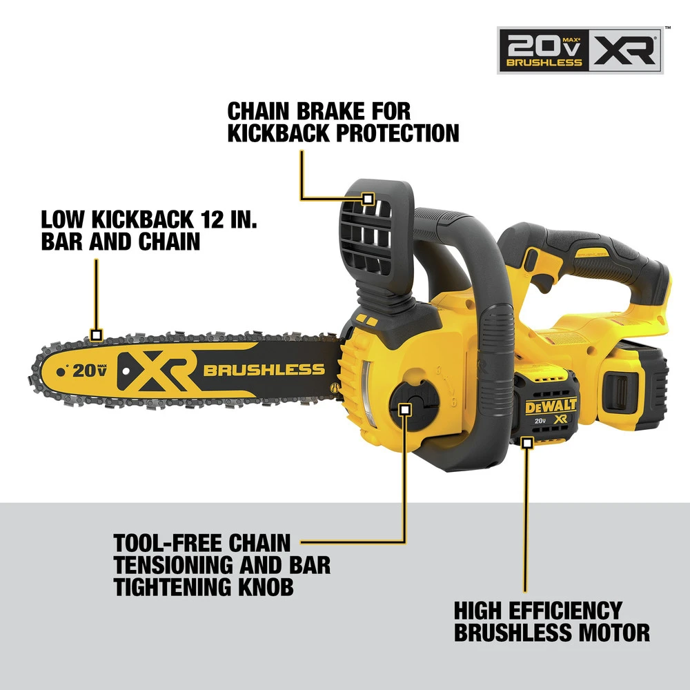 Dewalt DCCS620P1 20V MAX XR Brushless Lithium-Ion Cordless Compact 12 In. Chainsaw Kit (5 Ah) 7 Dewalt DCCS620P1 20V MAX XR Brushless Lithium-Ion Cordless Compact 12 In. Chainsaw Kit (5 Ah) - Image 5