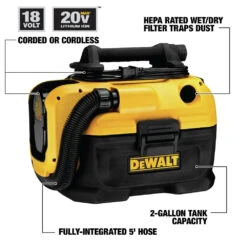 Dewalt DCV581H 20V MAX Cordless/Corded Lithium-Ion Wet/Dry Vacuum (Tool Only) 18 Dewalt DCV581H 20V MAX Cordless/Corded Lithium-Ion Wet/Dry Vacuum (Tool Only) -DeWALT Sales Shop dewndcv581h g