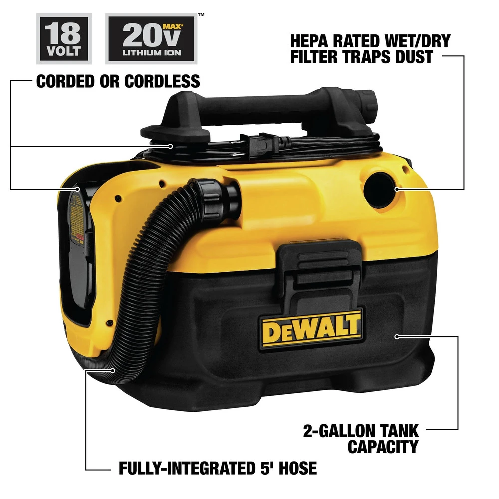 Dewalt DCV581H 20V MAX Cordless/Corded Lithium-Ion Wet/Dry Vacuum (Tool Only) 9 Dewalt DCV581H 20V MAX Cordless/Corded Lithium-Ion Wet/Dry Vacuum (Tool Only) - Image 8