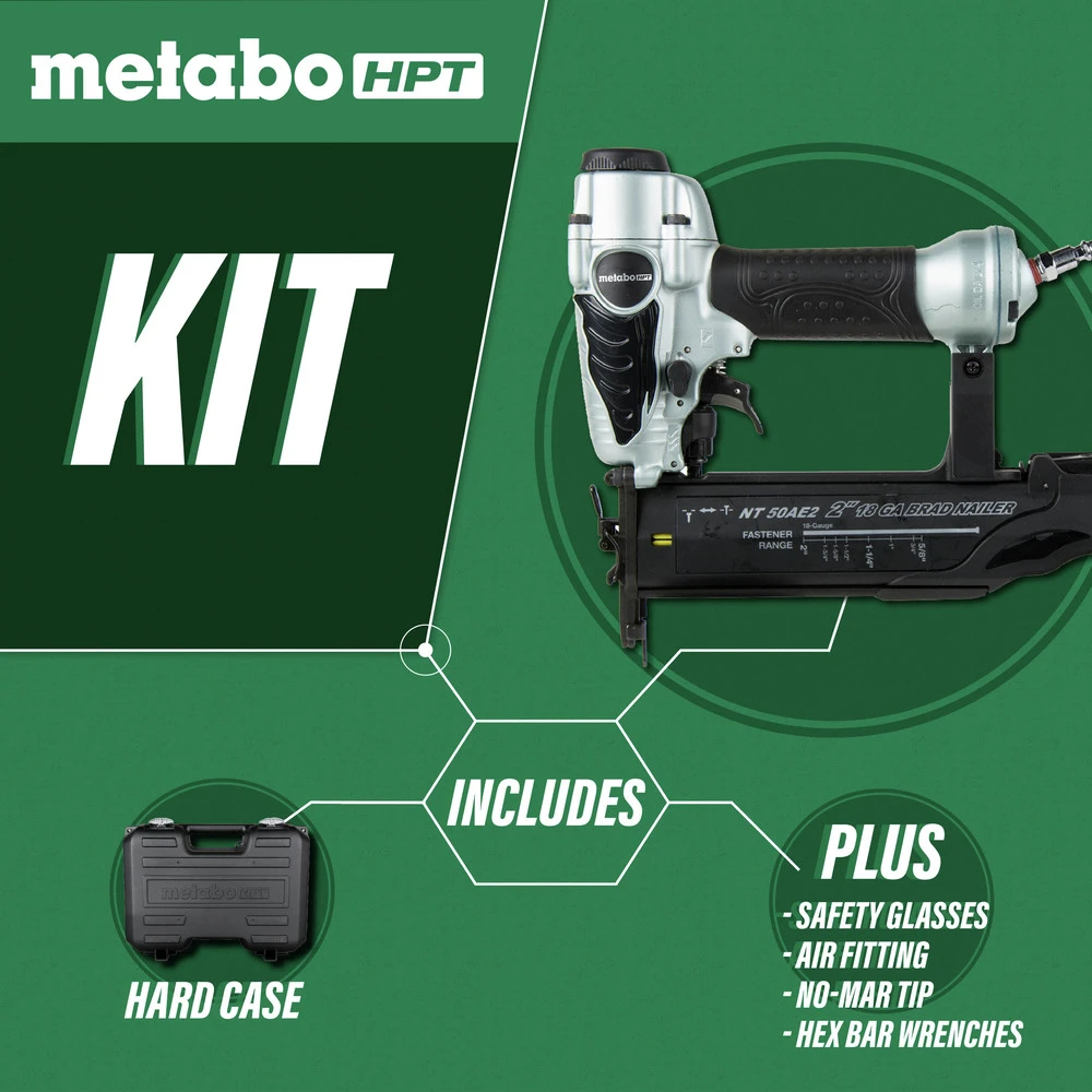 Metabo HPT NT50AE2M 18-Gauge 2 In. Finish Brad Nailer Kit 4 Metabo HPT NT50AE2M 18-Gauge 2 In. Finish Brad Nailer Kit - Image 2
