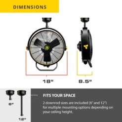 Mule 52006-45 18 In. 3 Speed Ceiling Mounted Plug-In Cord Garage Fan With Remote - Black/Yellow -DeWALT Sales Shop mu8n52006 45 a