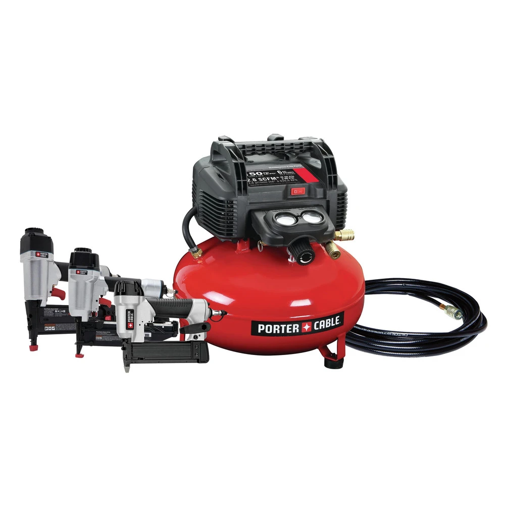 Porter-Cable PCFP3KIT 3-Piece Nailer And 0.8 HP 6 Gallon Oil-Free Pancake Air Compressor Combo Kit 3 Porter-Cable PCFP3KIT 3-Piece Nailer And 0.8 HP 6 Gallon Oil-Free Pancake Air Compressor Combo Kit