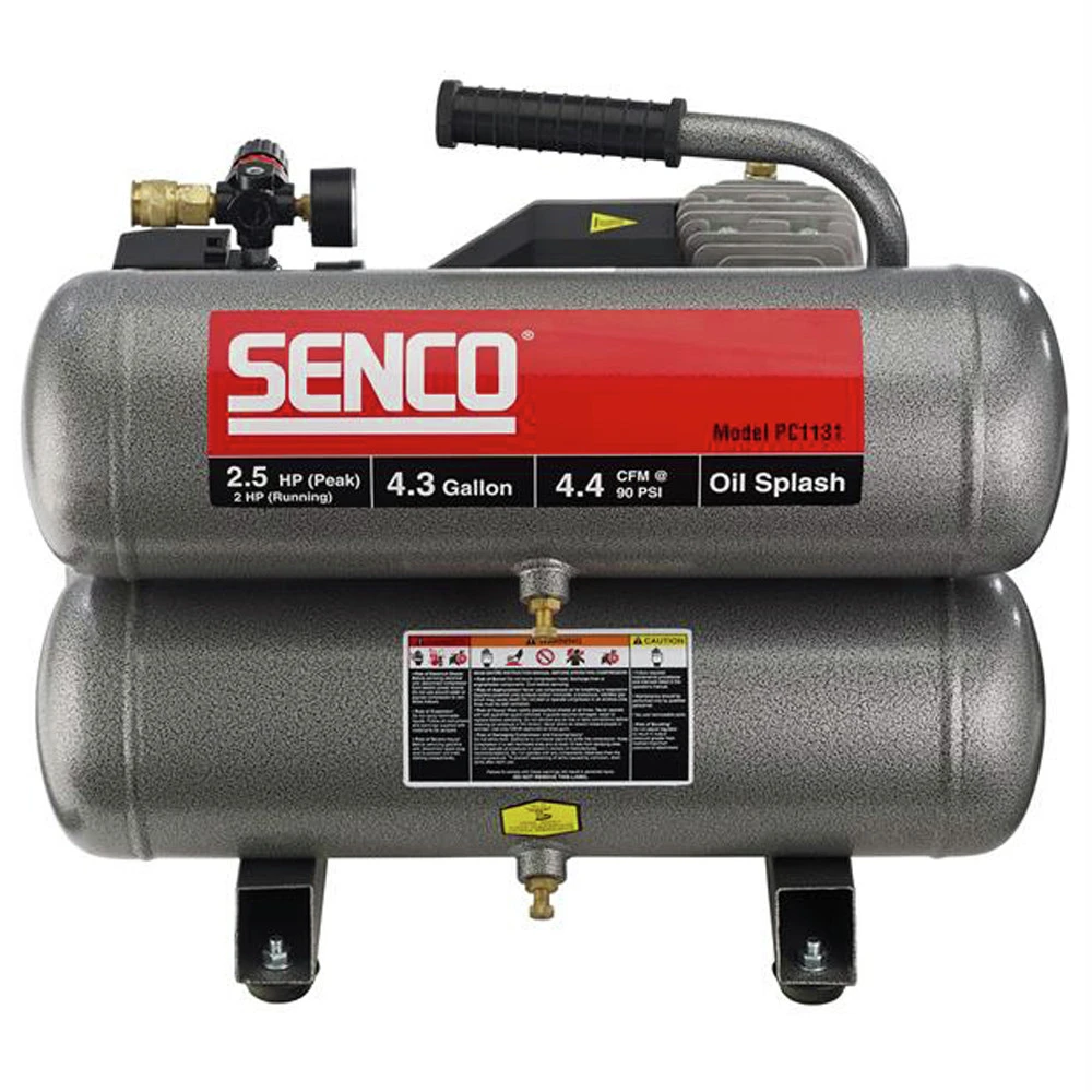 SENCO PC1131 2.5 HP 4.3 Gallon Oil-Lube Twin Stack Air Compressor 3 SENCO PC1131 2.5 HP 4.3 Gallon Oil-Lube Twin Stack Air Compressor