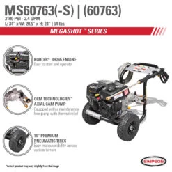 Simpson 60763 MegaShot 3100 PSI 2.4 GPM Premium Gas Pressure Washer 21 Simpson 60763 MegaShot 3100 PSI 2.4 GPM Premium Gas Pressure Washer -DeWALT Sales Shop smpn60763 h